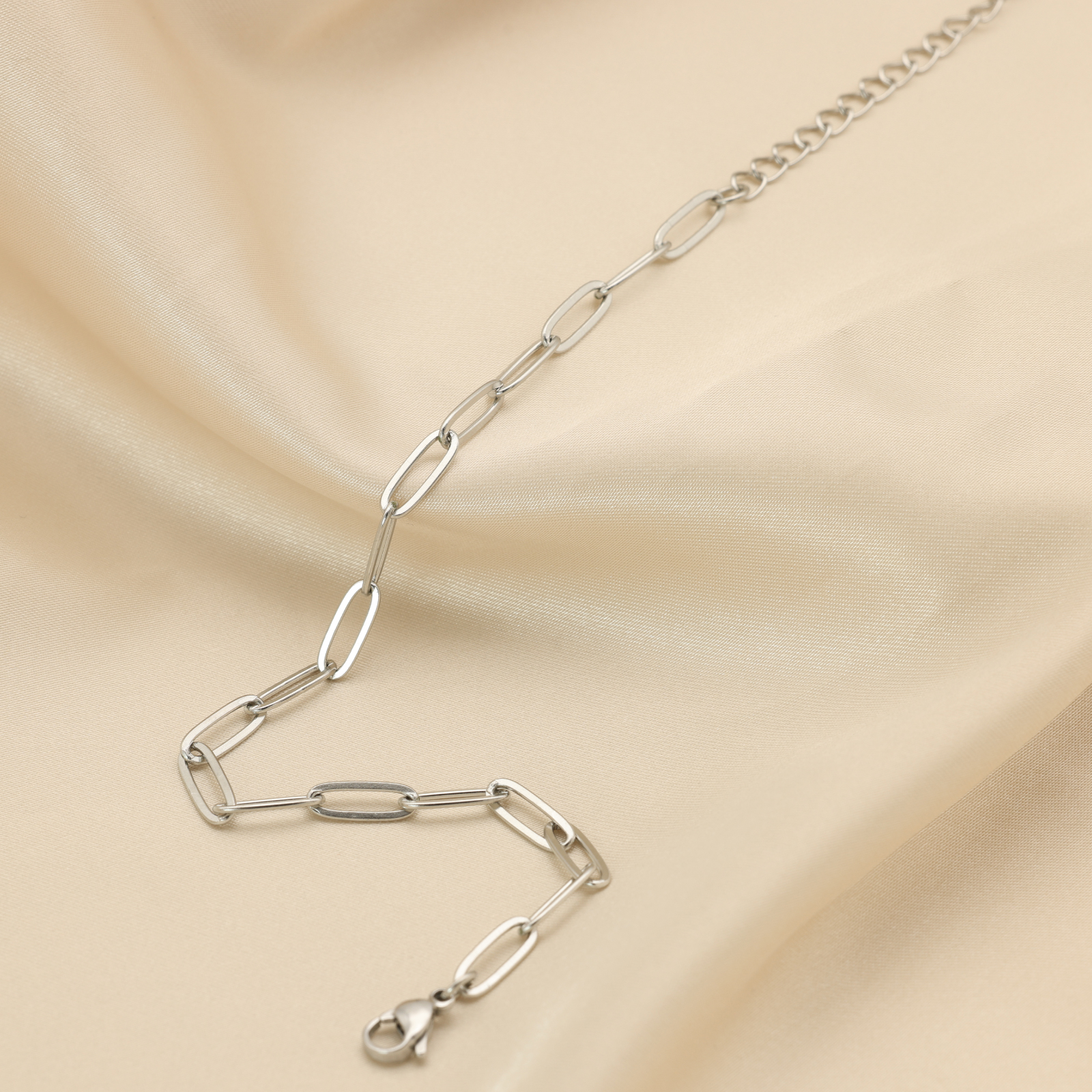 アンクレット レディース 316L サージカルステンレス シンプル ペーパークリップチェーン 幅2.5mm 全長20+5㎝ 軽量 ロジウムコーティング 金属アレルギー対応 (typeK)