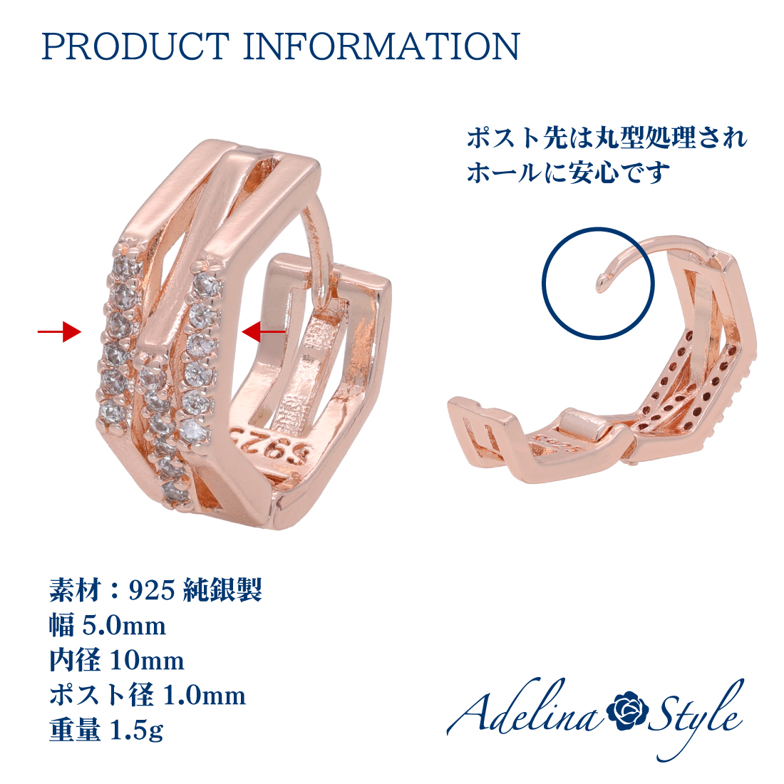 ジルコニア シルバー フープピアス ジルコニア リングピアス S925 ピアス レディース メンズ ジュエリー 幅5.0mm 内径10mm 両耳 ペア