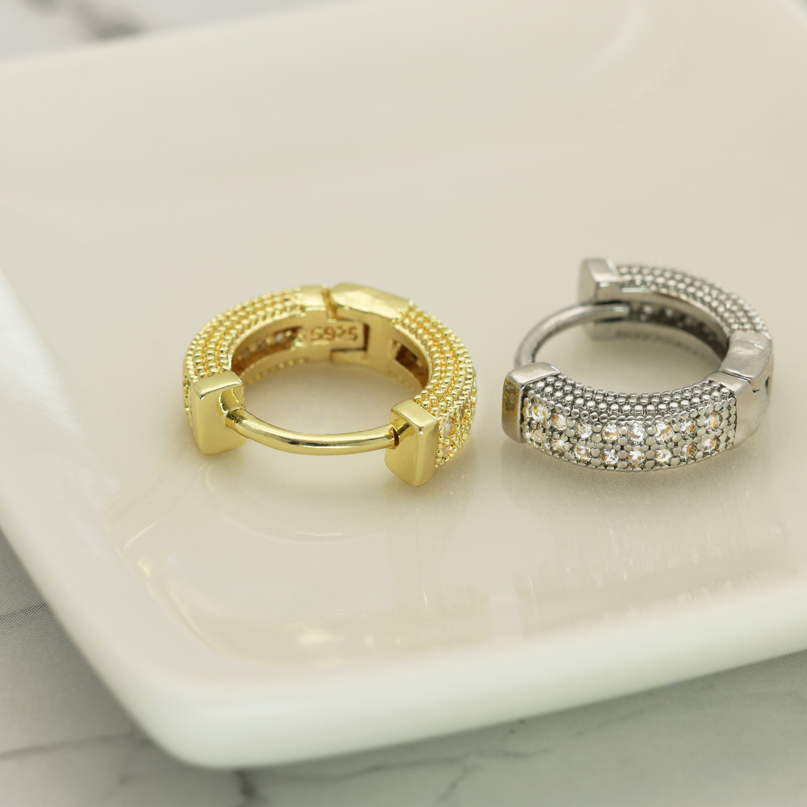 フープピアス 人気 つけっぱなし リングピアス メンズ レディース 1ペア ラインストーン キュービックジルコニア シルバー S925 金属アレルギー対応