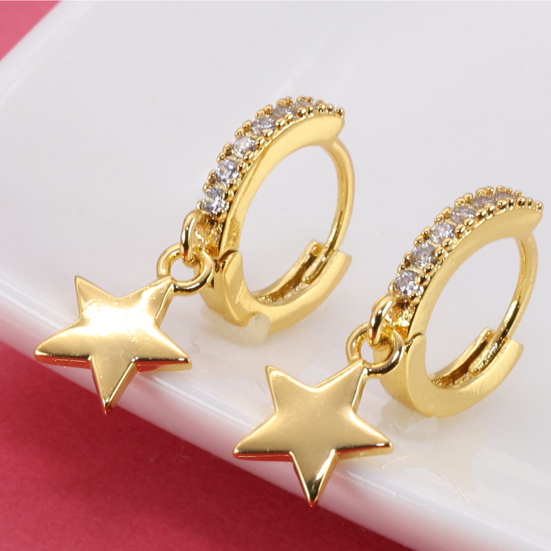 ピアス レディース 人気 フープピアス 1ペア 小さめ ゆれる ダングルピアス キュービックジルコニア サージカルステンレス 金属アレルギー対応 金メッキ 全長20mm (タイプH)