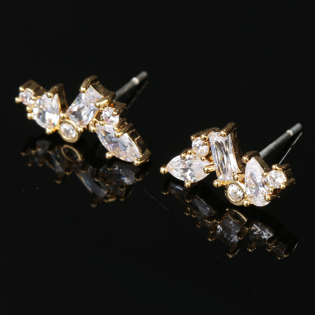 ピアス レディース 人気 1ペア 18KGP スタッドピアス S925 シルバーピアス キュービックジルコニア 金属アレルギー対応 (タイプE/9×16mm)