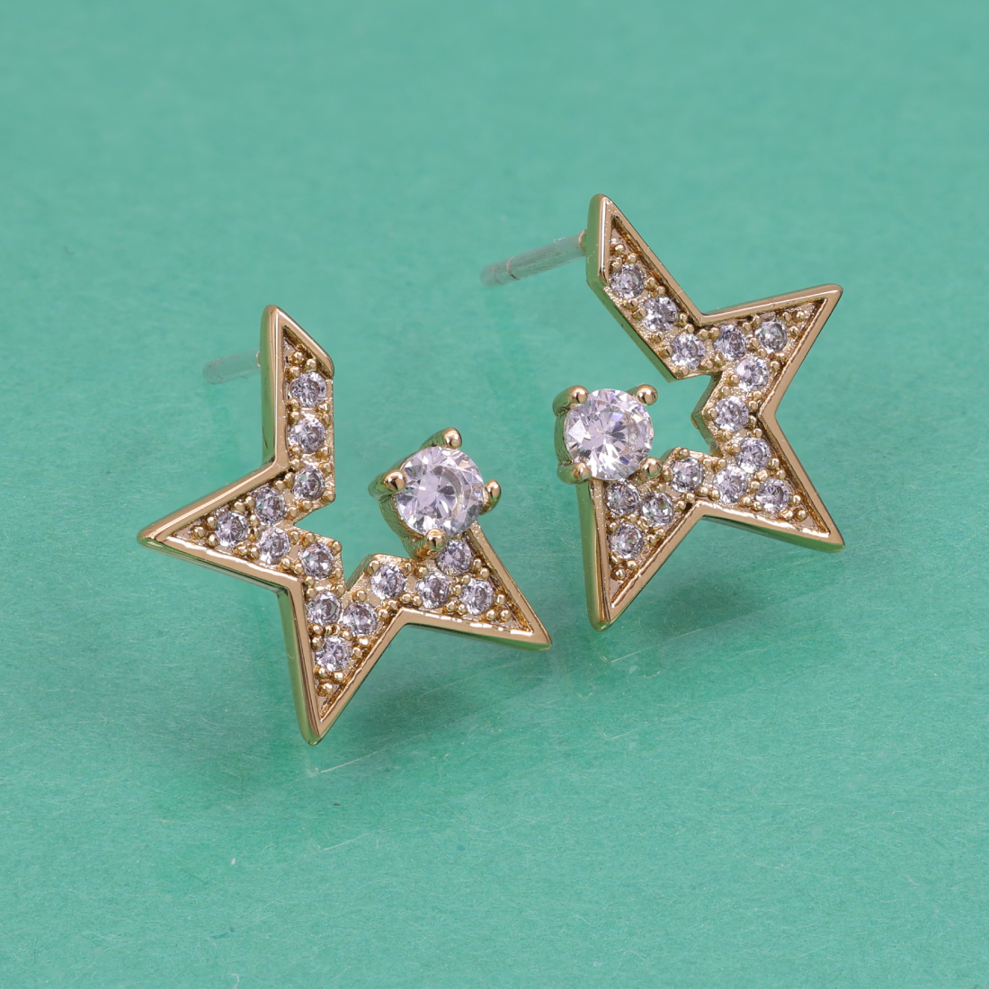 星 スター ピアス ジルコニア スタッドピアス 18KGP シルバー925純銀 レディース 両耳用