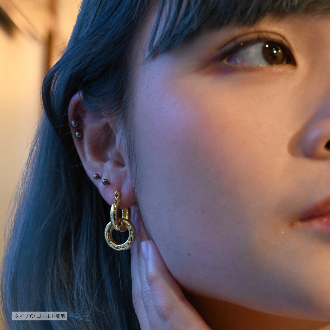 ダブル フープ ピアス レディース 人気 フープピアス ダングル 1ペア 18KGP リングピアス 光沢 金属アレルギー対応