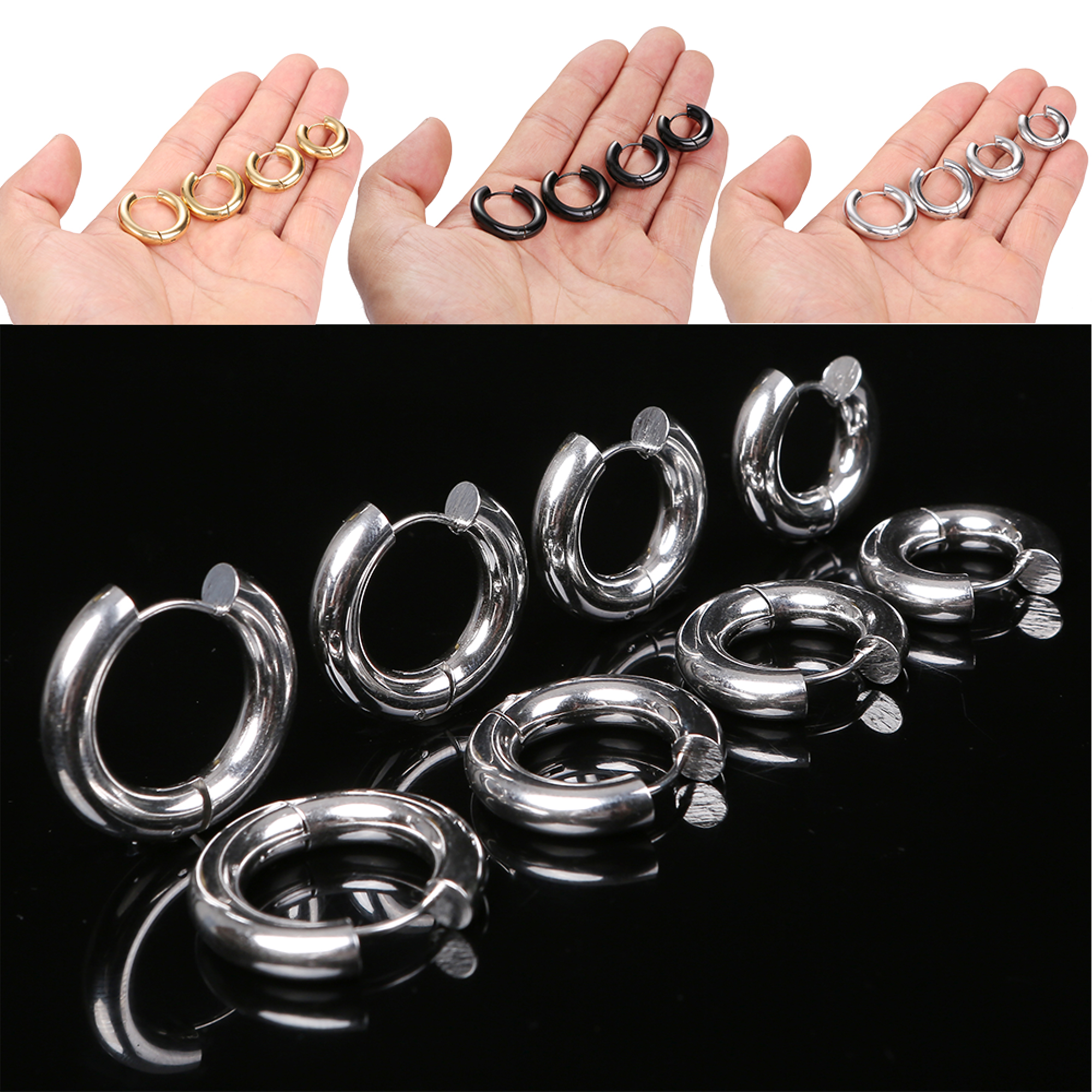 幅5mm フープピアス 人気 太めピアス つけっぱなし 18G 1ペア メンズ レディース リング ピアス サージカルステンレス 金属アレルギー対応 男女 両耳