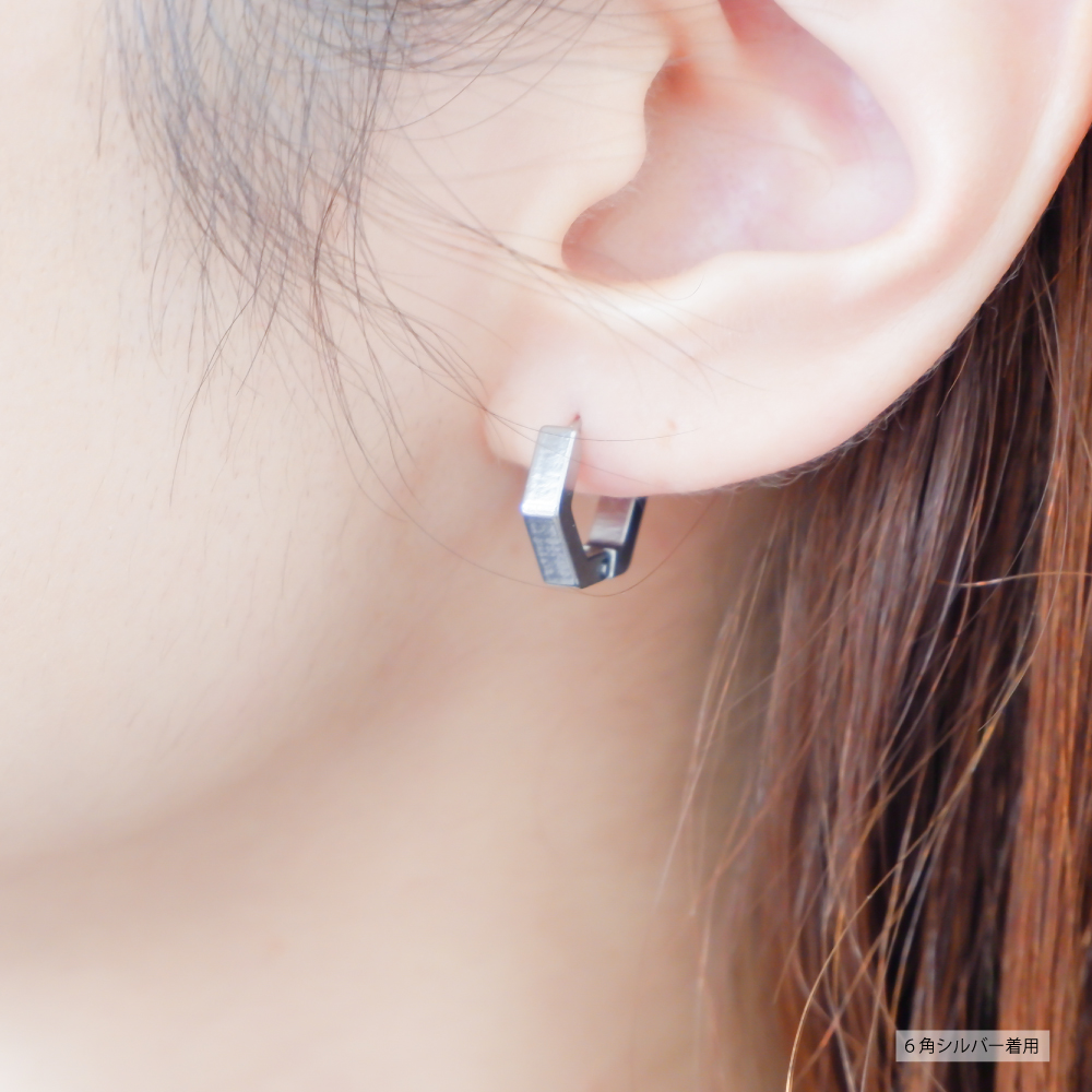 フープピアス 人気 幅3mm 6角 多角形 つけっぱなし 1ペア リング ピアス メンズ レディース 男女兼用 サージカルステンレス 金属アレルギー対応