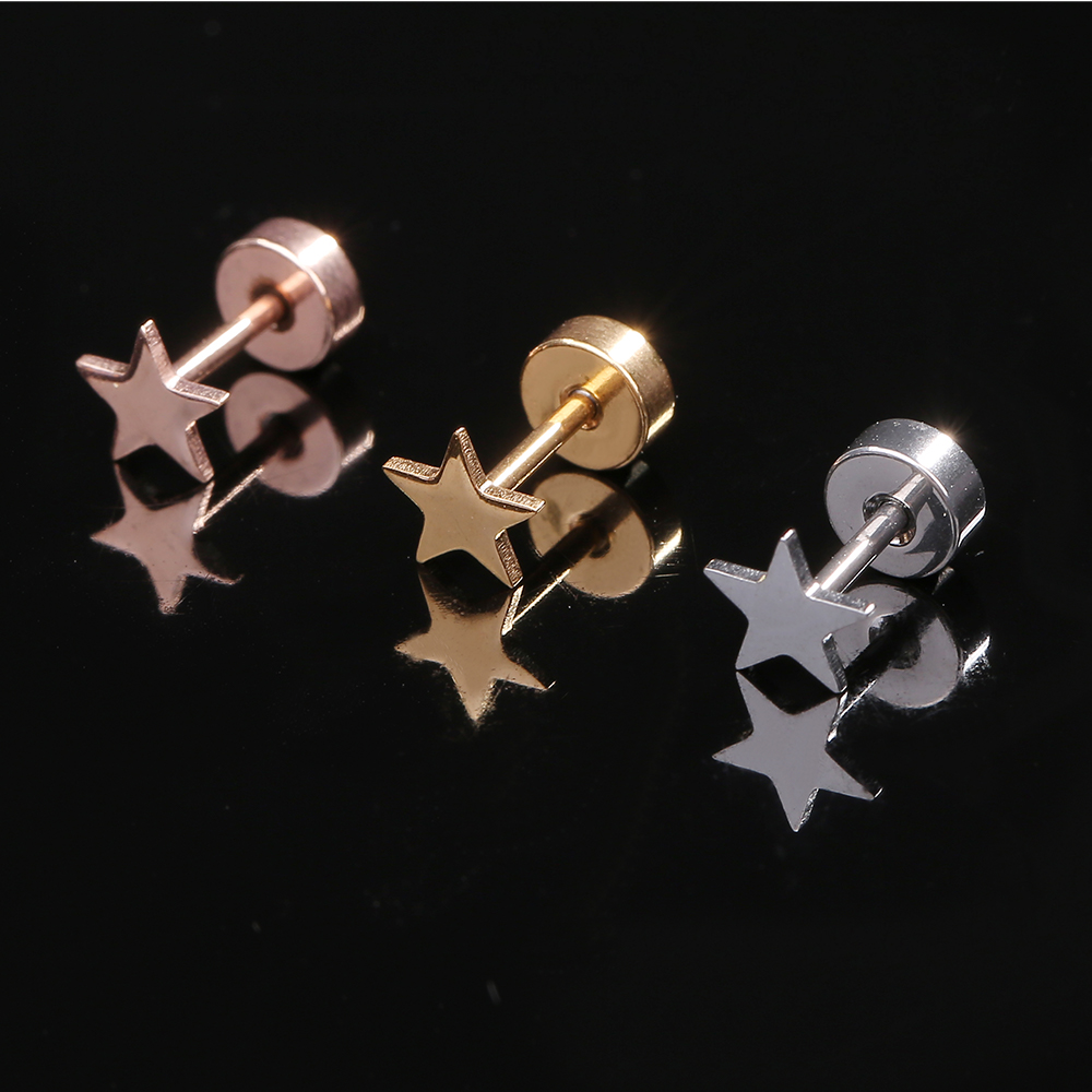 スター ピアス 星 スタッドピアス レディース 人気 つけっぱなし 1ペア ネジ式 フラットキャッチ 金属アレルギー対応 サージカルステンレス