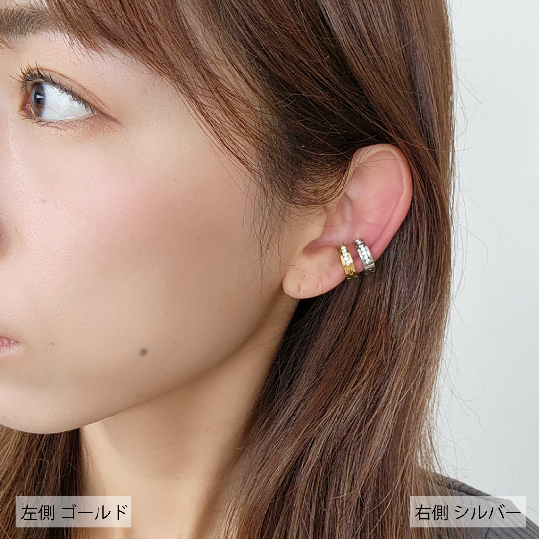 幅4mm×内径9mm 7粒ジルコニア イヤーカフ フェイクピアス イヤリング レディース メンズ ノンホールピアス