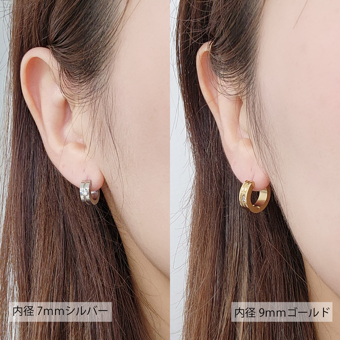 フープピアス 人気 太め 幅4mm 1粒キュービックジルコニア 鏡面 1ペア つけっぱなし 18G メンズ レディース リング ピアス サージカルステンレス 金属アレルギー対応 男女