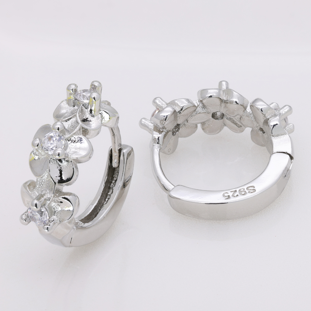 ピアス レディース 人気 つけっぱなし フラワー 花 フープピアス 1ペア リングピアス キュービックジルコニア S925 純銀製 金属アレルギー対応