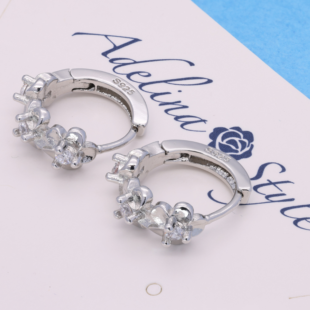 ピアス レディース 人気 つけっぱなし フラワー 花 フープピアス 1ペア リングピアス キュービックジルコニア S925 純銀製 金属アレルギー対応