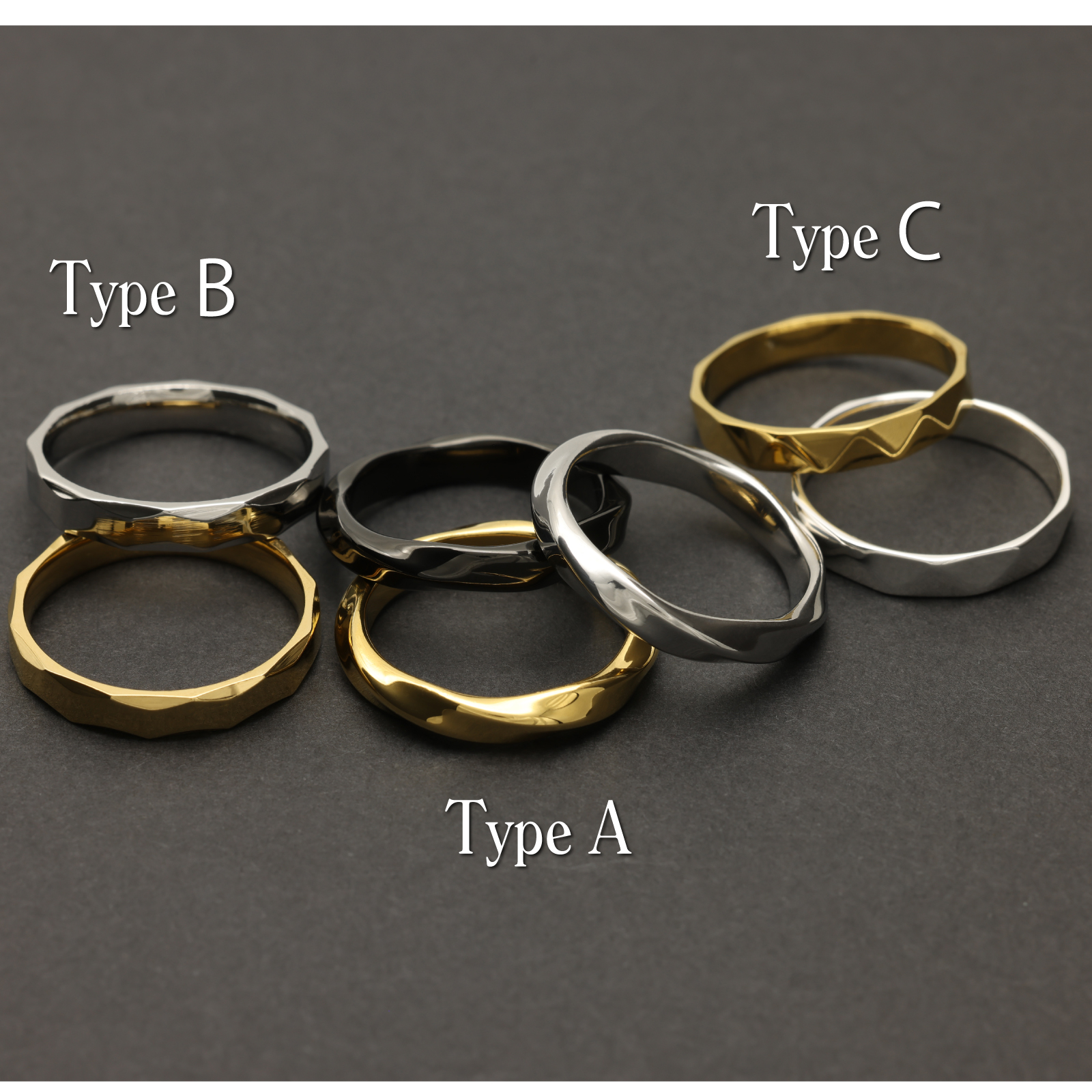 指輪 リング 人気 多面 菱形 メンズ レディース 幅4mm 内甲丸 サージカルステンレス 金属アレルギー対応(TypeC)