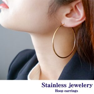 [Adelina Style] フープピアス 人気 大きめ リンクピアス 幅2mm 1ペア サージカルステンレス レディースピアス 金属アレルギー対応