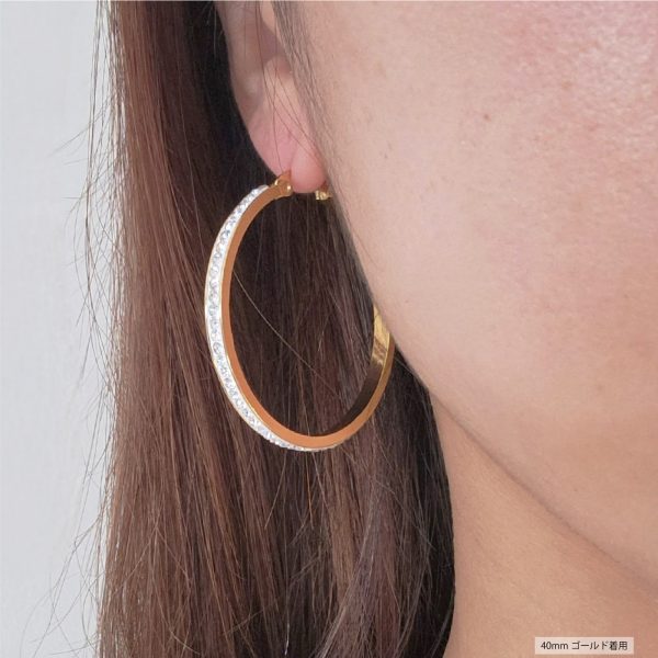 [Adelina Style] ハート リングピアス レディース 人気 フープピアス 大きめ ペア キュービックジルコニア ラインストーン ピアス サージカルステンレス 金属アレルギー対応 - 画像 (2)