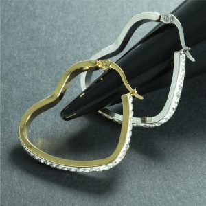 [Adelina Style] ハート リングピアス レディース 人気 フープピアス 大きめ ペア キュービックジルコニア ラインストーン ピアス サージカルステンレス 金属アレルギー対応