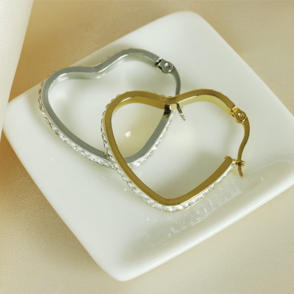 [Adelina Style] ハート リングピアス レディース 人気 フープピアス 大きめ ペア キュービックジルコニア ラインストーン ピアス サージカルステンレス 金属アレルギー対応 - 画像 (8)