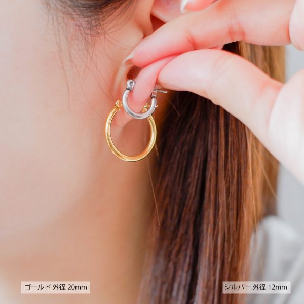 [Adelina Style] フープピアス ピアス レディース 人気 幅2mm 大きめ 1ペア リング ピアス サージカルステンレス 金属アレルギー対応 男女 - 画像 (3)