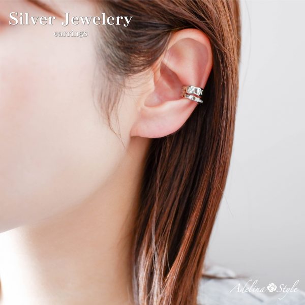 [Adelina Style] シルバーカフ 1ペアフェイクピアス ノンホールピアス イヤリング シルバー イヤーカフ 人気 イヤークリップ S925 キュービックジルコニア メンズ レディース 金属アレルギー対応