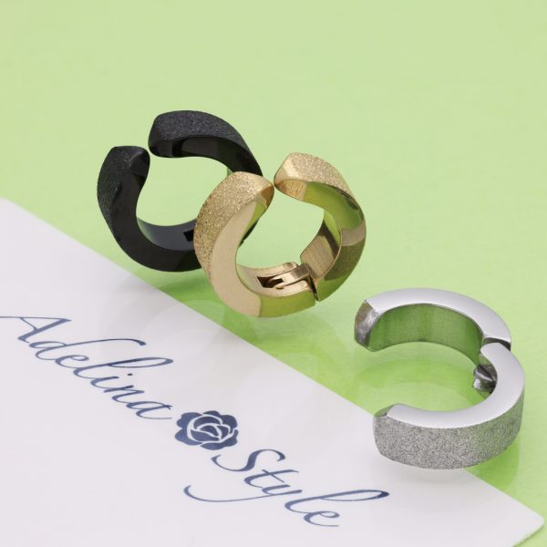 [Adelina Style] 幅4mm 内径9mm 表面加工 イヤーカフ フェイクピアス イヤリング レディース メンズ ノンホールピアス - 画像 (4)