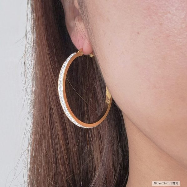 [Adelina Style] リングピアス レディース 人気 フープピアス 大きめ ペア 幅3.6mm キュービックジルコニア ラインストーン ピアス サージカルステンレス 金属アレルギー対応 - 画像 (2)