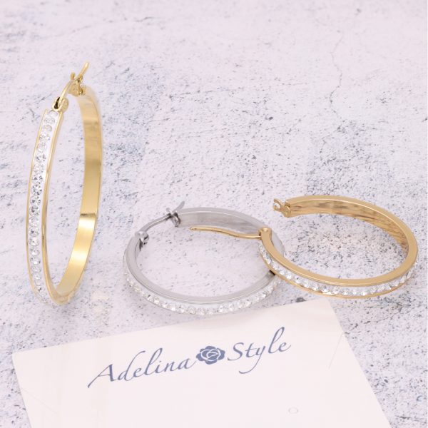 [Adelina Style] リングピアス レディース 人気 フープピアス 大きめ ペア 幅3.6mm キュービックジルコニア ラインストーン ピアス サージカルステンレス 金属アレルギー対応 - 画像 (7)
