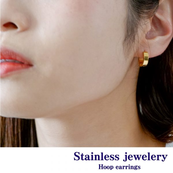 [Adelina Style] フープピアス 人気 太め 幅4mm 鏡面 1ペア つけっぱなし 18G メンズ レディース リング ピアス サージカルステンレス 金属アレルギー対応 男女兼用