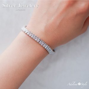 [Adelina Style] ブレスレット レディース 人気 大粒 キュービックジルコニア 52粒 シンプル 合金 925シルバーメッキ 金属アレルギー対応 (タイプG)