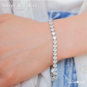 [Adelina Style] ブレスレット レディース 人気 大粒 キュービックジルコニア 36粒 シンプル 合金 925シルバーメッキ 金属アレルギー対応 (タイプH)
