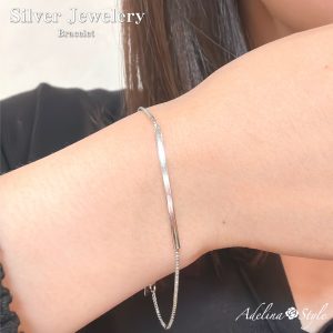 [Adelina Style] ブレスレット レディース 人気 合金 925シルバーメッキ ベネチアンチェーンボックスチェーン シンプル 金属アレルギー対応 (タイプB シルバー)