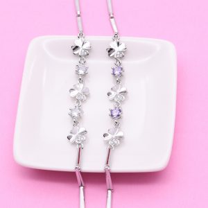 [Adelina Style] ブレスレット レディース 人気 よつば クローバー ジルコニア メロンシードチェーン シンプル 合金 925シルバーメッキ 金属アレルギー対応 (タイプE シルバー)