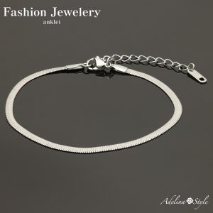 [Adelina Style] アンクレット レディース 316L サージカルステンレス シンプル フラットチェーン 幅3mm 全長20+5㎝ 軽量 ロジウムコーティング 金属アレルギー対応 (typeA)
