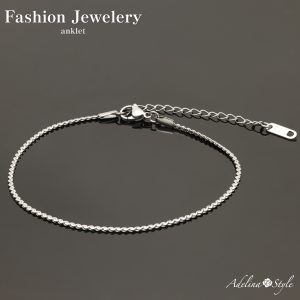 [Adelina Style] アンクレット レディース 316L サージカルステンレス シンプル 細目 チェーン 幅1.8mm 全長20+5㎝ 軽量 ロジウムコーティング 金属アレルギー対応 (typeC)
