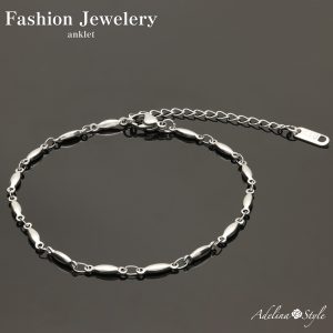 [Adelina Style] アンクレット レディース 316L サージカルステンレス シンプル 楕円チェーン 幅2.5mm 全長20+5㎝ 軽量 ロジウムコーティング 金属アレルギー対応 (typeD)