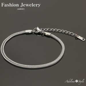[Adelina Style] アンクレット レディース 316L サージカルステンレス シンプル スネークチェーン 幅3.0mm 全長20+5㎝ 軽量 ロジウムコーティング 金属アレルギー対応 (typeF)