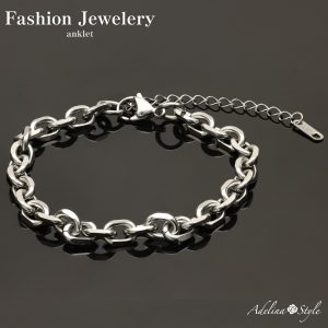 [Adelina Style] アンクレット レディース 316L サージカルステンレス シンプル あずきチェーン 幅7.2mm 全長20+5㎝ 軽量 ロジウムコーティング 金属アレルギー対応 (typeG)