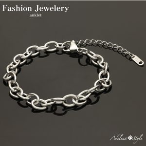 [Adelina Style] アンクレット レディース 316L サージカルステンレス シンプル あずきチェーン 幅6.9mm 全長20+5㎝ 軽量 ロジウムコーティング 金属アレルギー対応 (typeH)