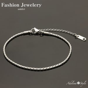 [Adelina Style] アンクレット レディース 316L サージカルステンレス シンプル 細身 チェーン 幅2.0mm 全長20+5㎝ 軽量 ロジウムコーティング 金属アレルギー対応 (typeJ)