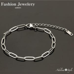[Adelina Style] アンクレット レディース 316L サージカルステンレス シンプル ペーパークリップチェーン 幅2.5mm 全長20+5㎝ 軽量 ロジウムコーティング 金属アレルギー対応 (typeK)