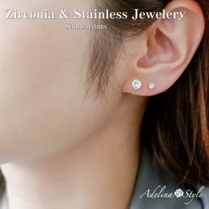 [Adelina Style] 3サイズセット ピアス レディース 人気 1粒 スタッドピアス キュービックジルコニア サージカルステンレス つけっぱなし イヤリング 金属アレルギー対応 ペアセット
