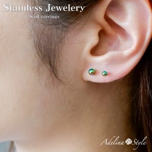 [Adelina Style] 5ペアセット サージカルステンレス バーベル ボールピアス 丸玉 つけっぱなし メンズ レディース 軟骨 ピアス 金属アレルギー対応