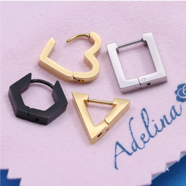 [Adelina Style] 三角形 ピアス 1ペア 人気 つけっぱなし メンズ レディース トライアングル フープピアス サージカルステンレス 金属アレルギー対応 男女兼用 - 画像 (5)
