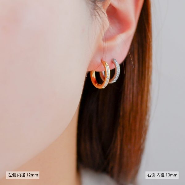 [Adelina Style] フープピアス 人気 つけっぱなし ラインストーン キュービックジルコニア 18G 1ペア メンズ レディース リング ピアス サージカルステンレス 金属アレルギー対応 両耳 - 画像 (2)
