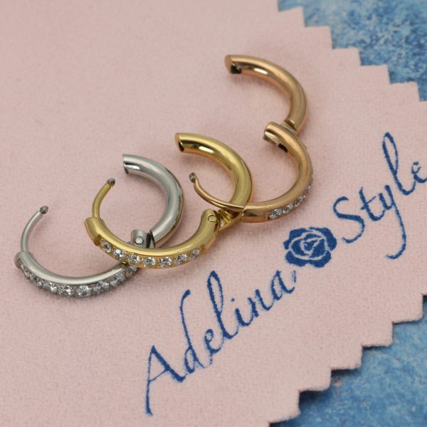 [Adelina Style] フープピアス 人気 つけっぱなし ラインストーン キュービックジルコニア 18G 1ペア メンズ レディース リング ピアス サージカルステンレス 金属アレルギー対応 両耳 - 画像 (8)