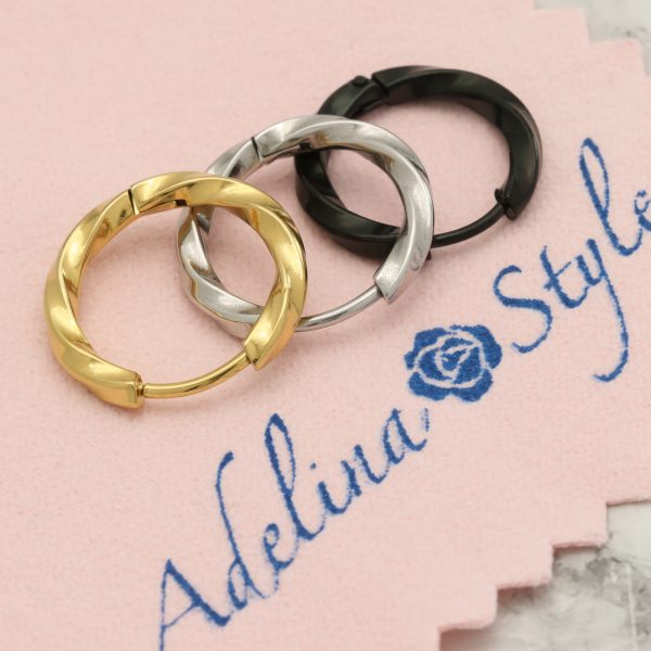 [Adelina Style] ひねり フープピアス 人気 幅2.5mm つけっぱなし 捻じれ サージカルステンレス 18G 1ペア メンズ レディース リング ピアス ねじれ 金属アレルギー対応 男女 両耳 - 画像 (8)