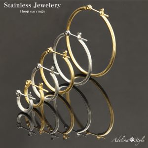 [Adelina Style] フープピアス ピアス レディース 人気 幅2mm 大きめ 1ペア リング ピアス サージカルステンレス 金属アレルギー対応 男女