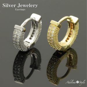 [Adelina Style] フープピアス 人気 つけっぱなし リングピアス メンズ レディース 1ペア ラインストーン キュービックジルコニア シルバー S925 金属アレルギー対応