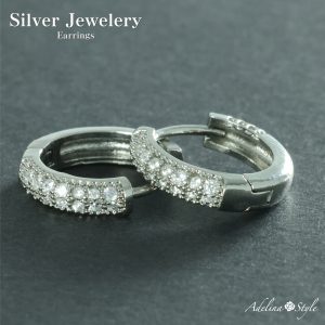 [Adelina Style] フープピアス 人気 つけっぱなし リングピアス メンズ レディース 1ペア ラインストーン キュービックジルコニア シルバー S925 金属アレルギー対応