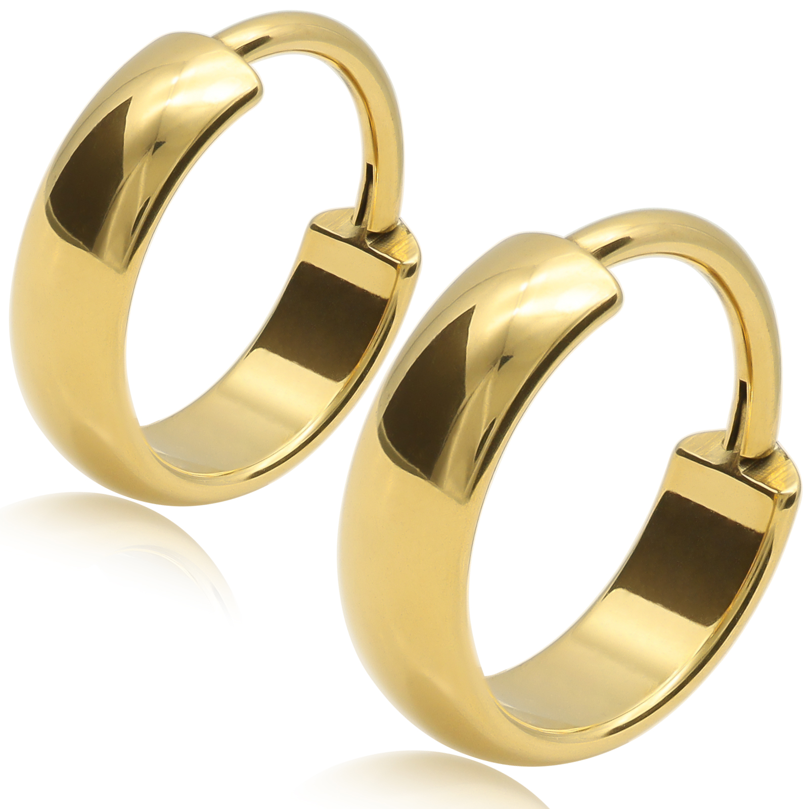 球面 幅3.5mm チタンピアス 人気 フープピアス つけっぱなし 純チタン 1ペア メンズ レディース 金属アレルギー対応 - ゴールド, ポスト径1.2mm/16G 内径10mm