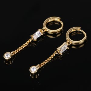 [Adelina Style] ピアス レディース 人気 フープピアス 1ペア 小さめ ゆれる ダングルピアス キュービックジルコニア サージカルステンレス 金属アレルギー対応 金メッキ 全長38mm (タイプG)