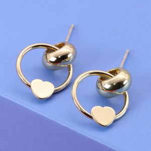 [Adelina Style] ハート ピアス レディース 人気 1ペア 18KGP スタッドピアス S925 シルバーピアス 金属アレルギー対応 (タイプA/ゴールド)