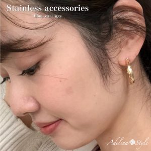 [Adelina Style] リングピアス C型 レディース 人気 フープピアス ねじれピアス 捻り 1ペア 金メッキ シルバー925純銀 両耳用(外径26mm 幅4.5mm)